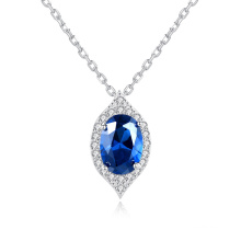 Delicate Blue Stone Drop CZ S925 Silver Pendant Necklace